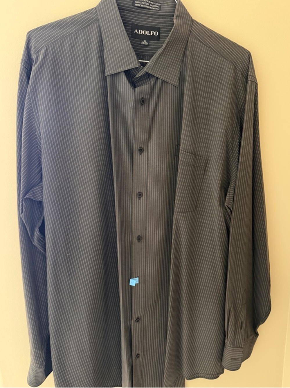 Adolfo LONG Men's Dark Gray Pinstripe Dress Shirt